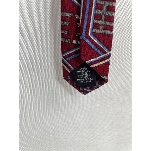 Trail Creek Mens Silk Geometric Regular Tie Necktie Multi-Color Red 58 inch - Picture 6 of 12